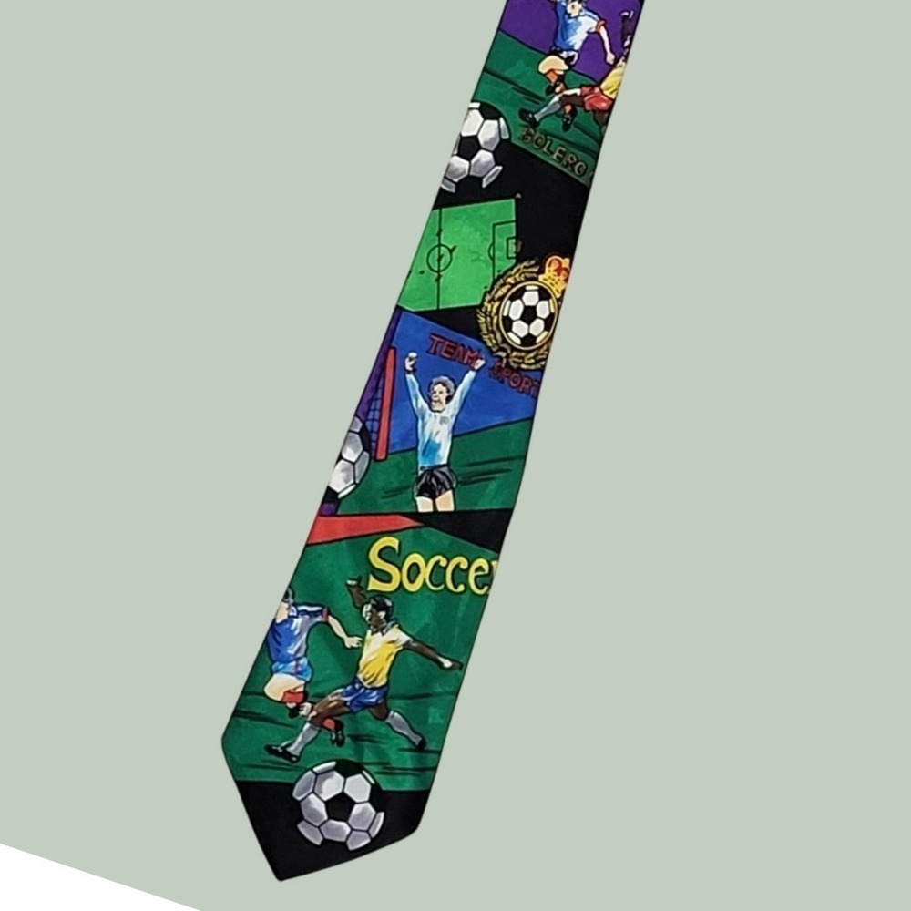 Vintage Kids Soccer Sport Novelty Necktie Black Multi Color Graphic Andaloro